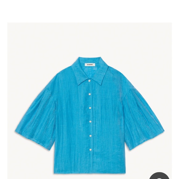 Sandro Flutter Sleeve Turquoise Button-Up Shirt - Picture 1 of 14